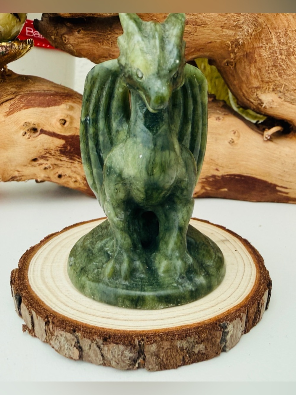 Natural Xiuyan Green Jade Dragon Statue for Wealth, Protection, and Zen Decor